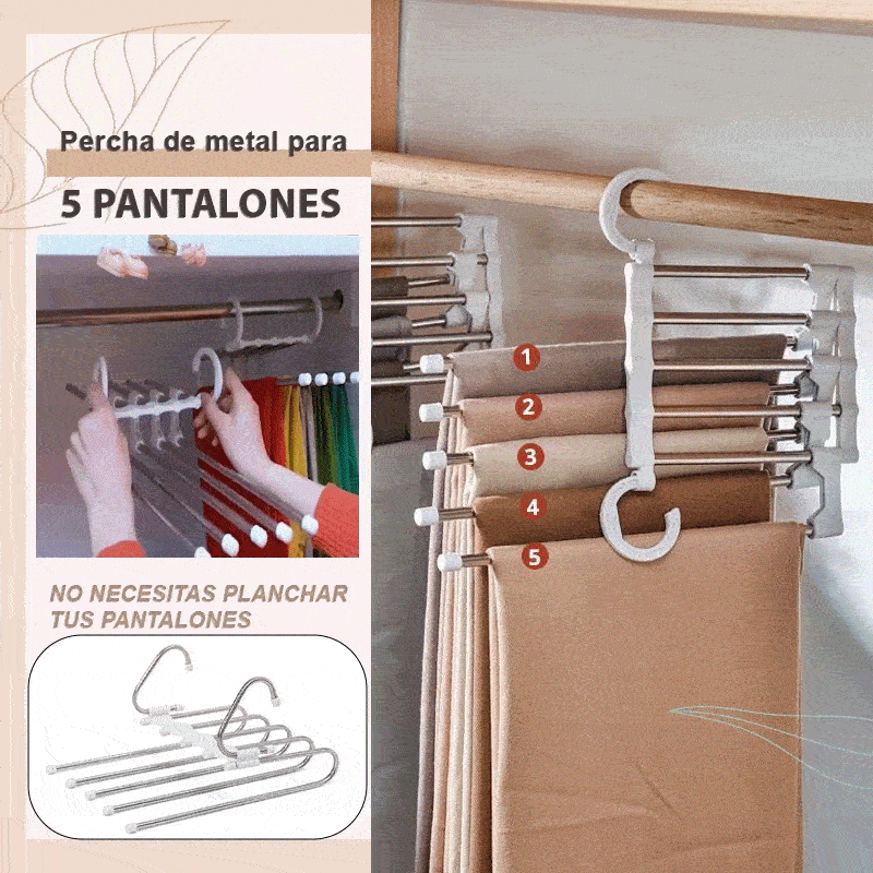 HonTop Paquete de 4 perchas blancas para pantalones de acero inoxidable  para lavandería con 5 capas antideslizantes que ahorran espacio organizador